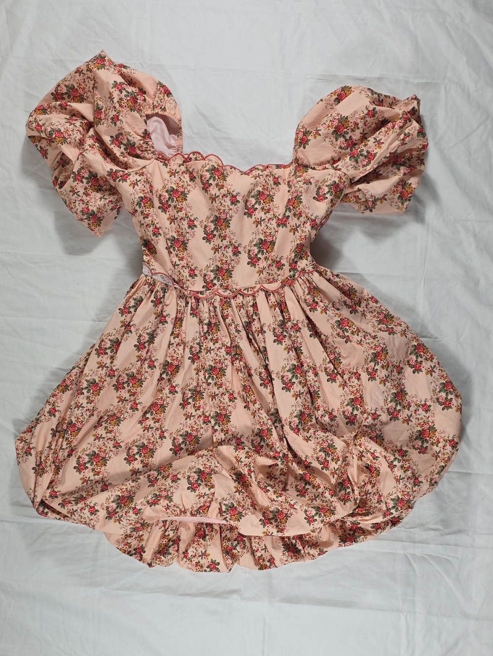 Peach Love California Pink Floral Puff-Sleeve Tea Dress